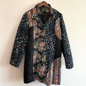 MOKA Patchwork Artsy Mixed Print Jacket Coat Size XL Whimsical Boho Phoebe